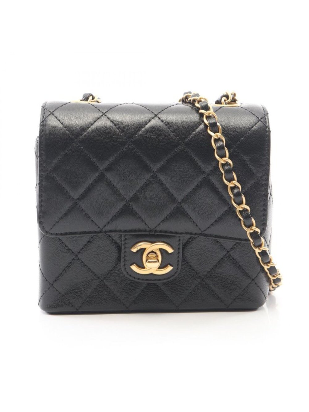 Chanel Shoulder Bag Quilted Black Leather Mini Flap